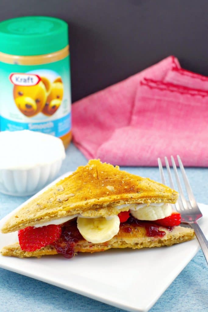 Peanut butter and jelly pancake sandwich