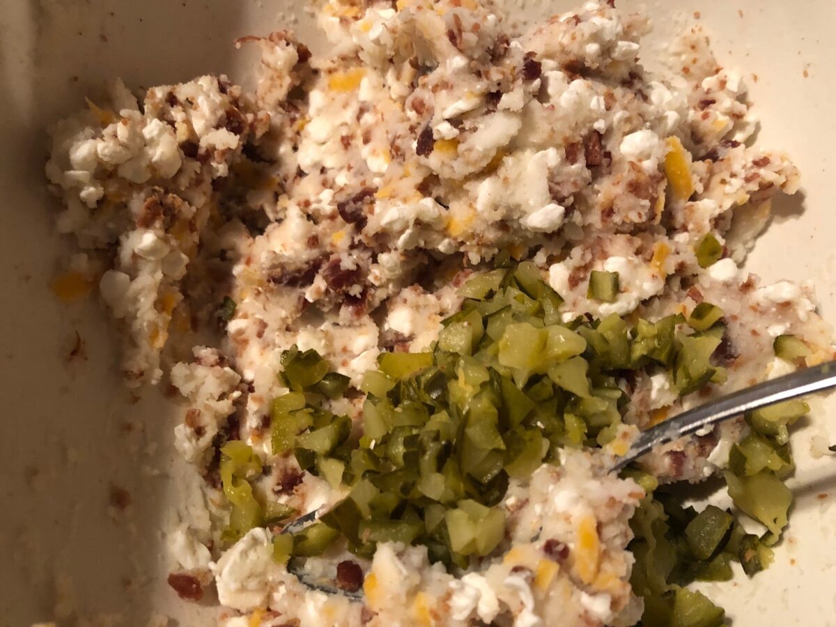 Filling ingredients in a bowl mixed together.