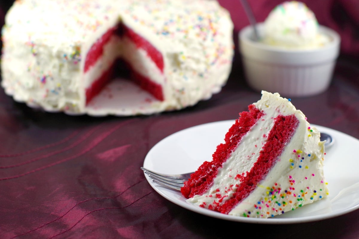 Red Velvet Ice Cream Cake | cream cheese frosting - Foodmeanderings.com
