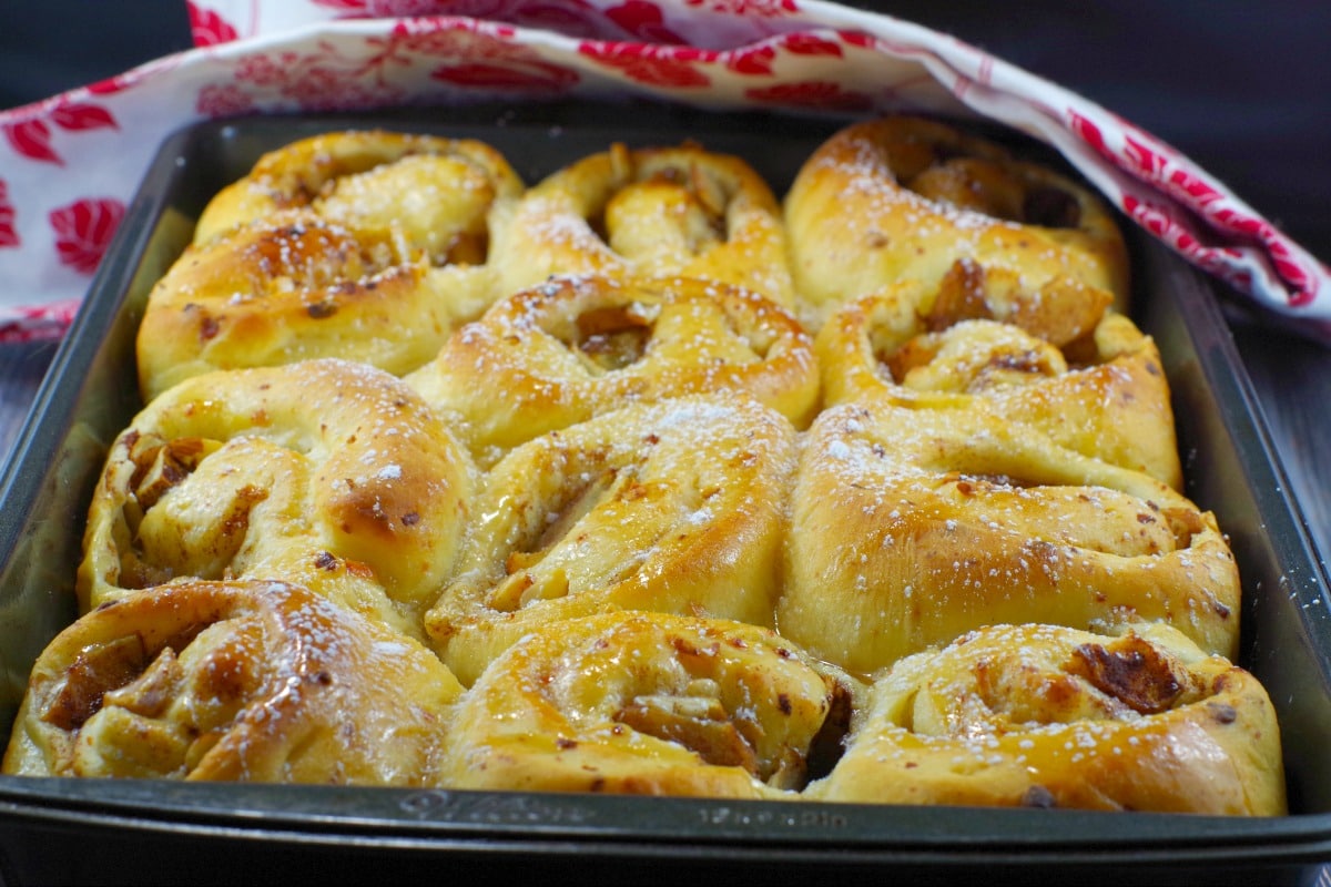 Bread Maker Apple Pie Cinnamon Rolls in pan