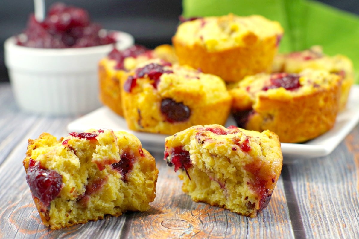 Cranberry Cornbread Muffins|leftover cranberry sauce -Food Meanderings