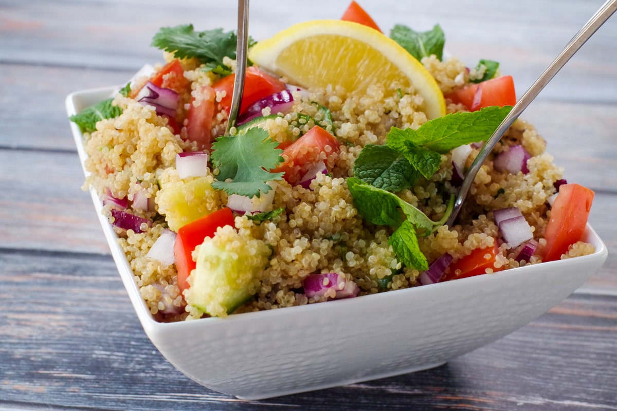 quinoa salad in white bowl