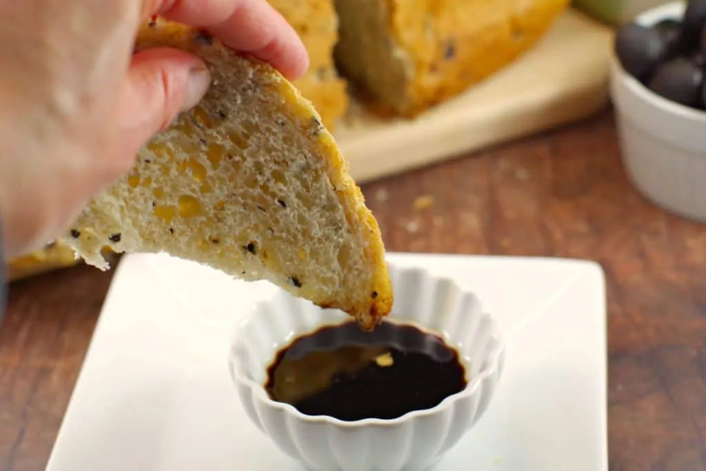d Olive Bread with oil and vinegar in a dish