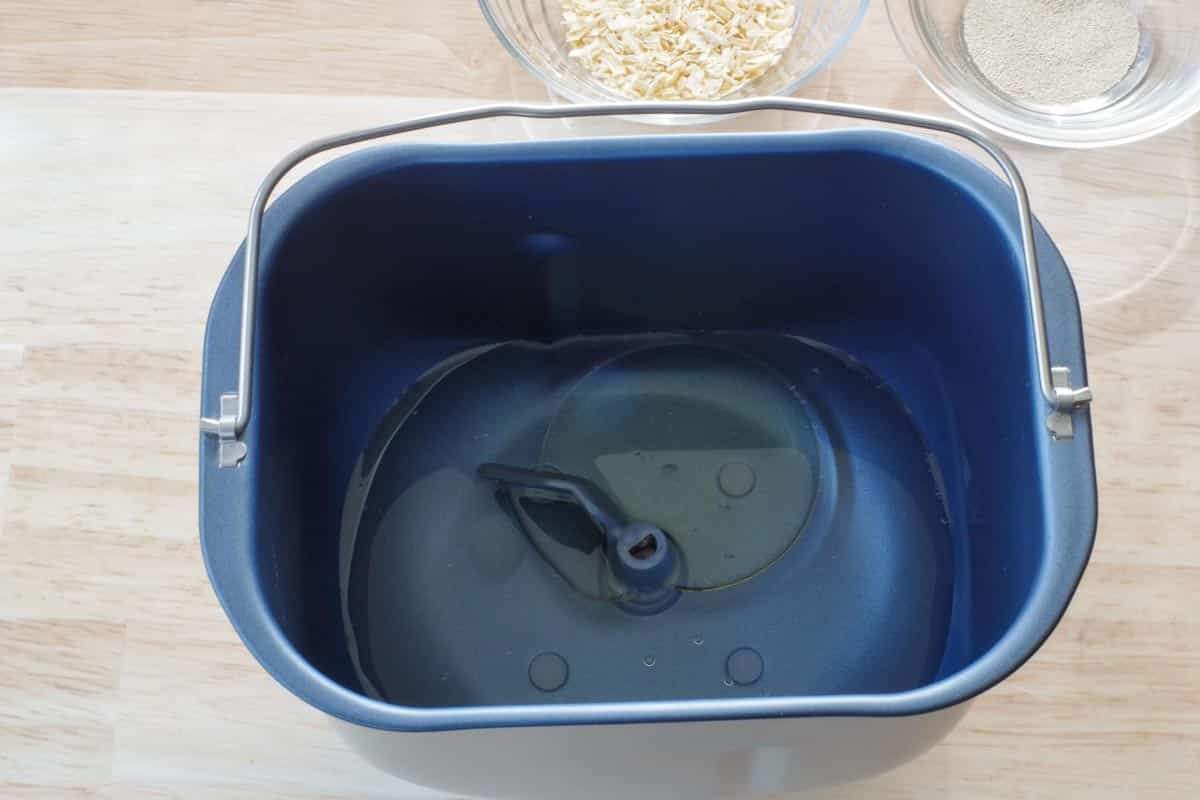 water and oil added to bread pan