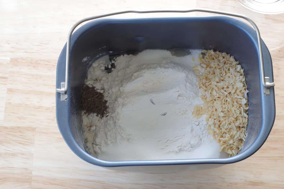 dry ingredients added to bread pan