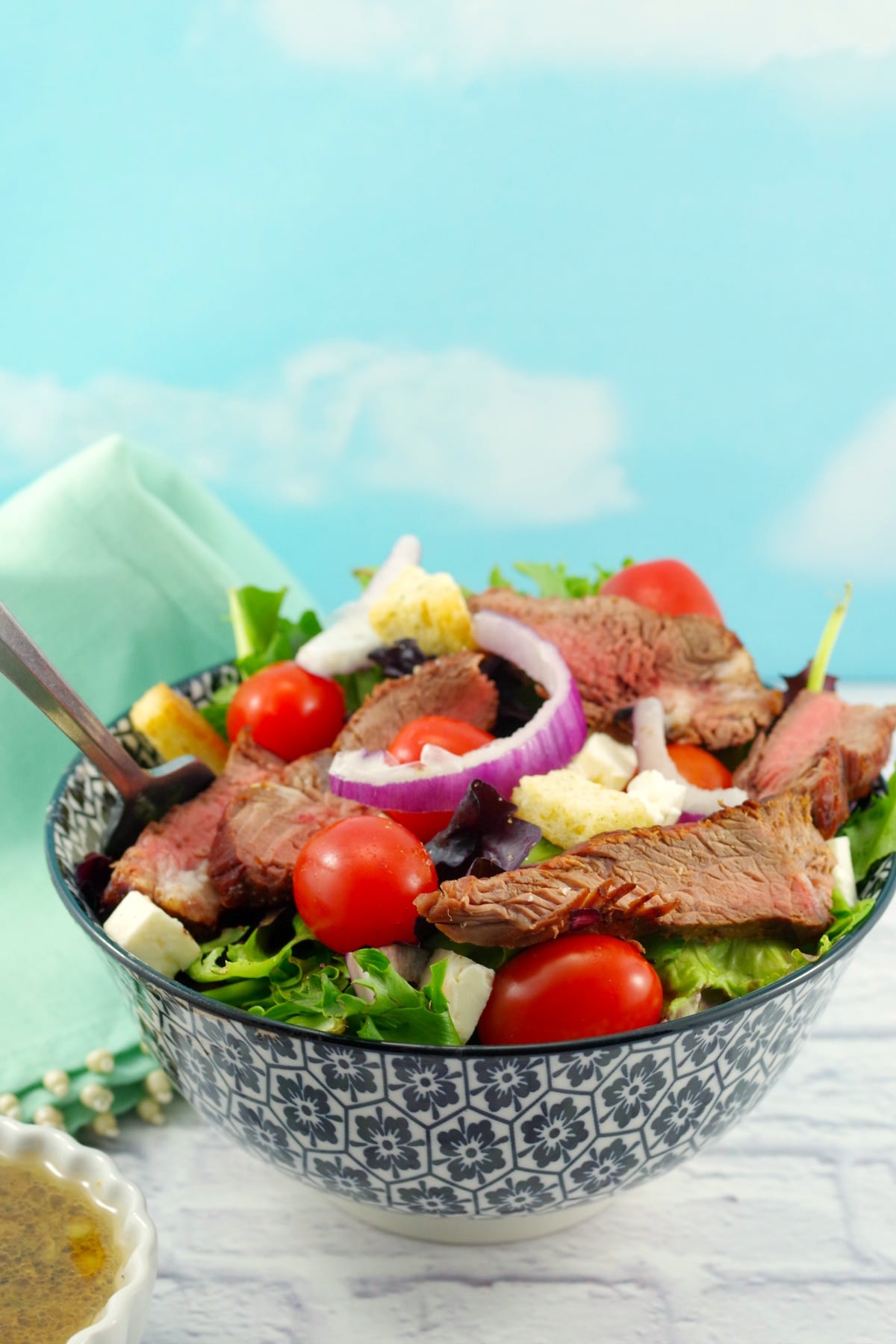 Grilled Steak Salad with feta and clamato dressing - weight watchers friendly