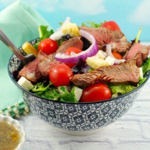 Grilled Steak Salad with feta and clamato dressing - weight watchers friendly