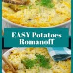 Collage of 2 photos of potatoes romanoff