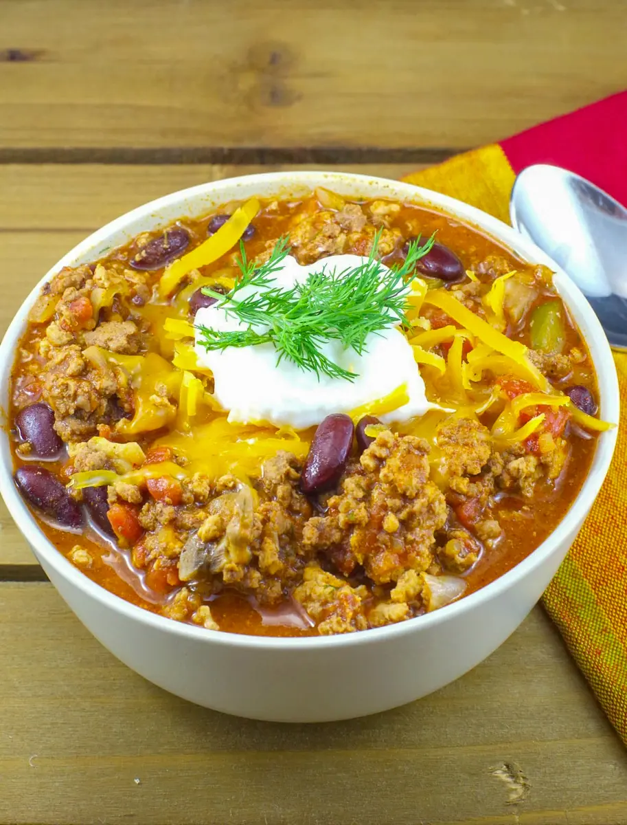 bowl of quick and easy pork beef chili