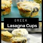 collage of 2 photos of Greek Lasagna cups