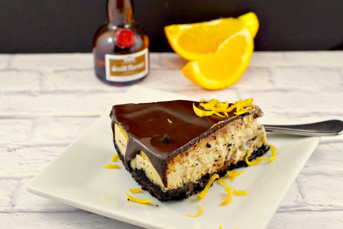 Baked Orange Grand Marnier Cheesecake | with chocolate glaze -foodmeanderings.com