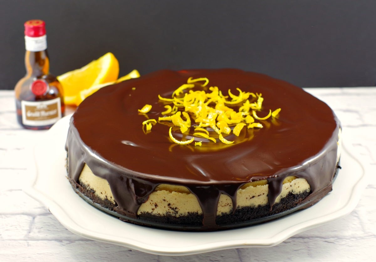 Grand Marnier Cheesecake| with chocolate glaze - foodmeanderings.com 