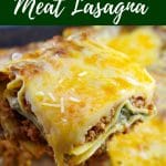 piece of easy meat lasagna being held up