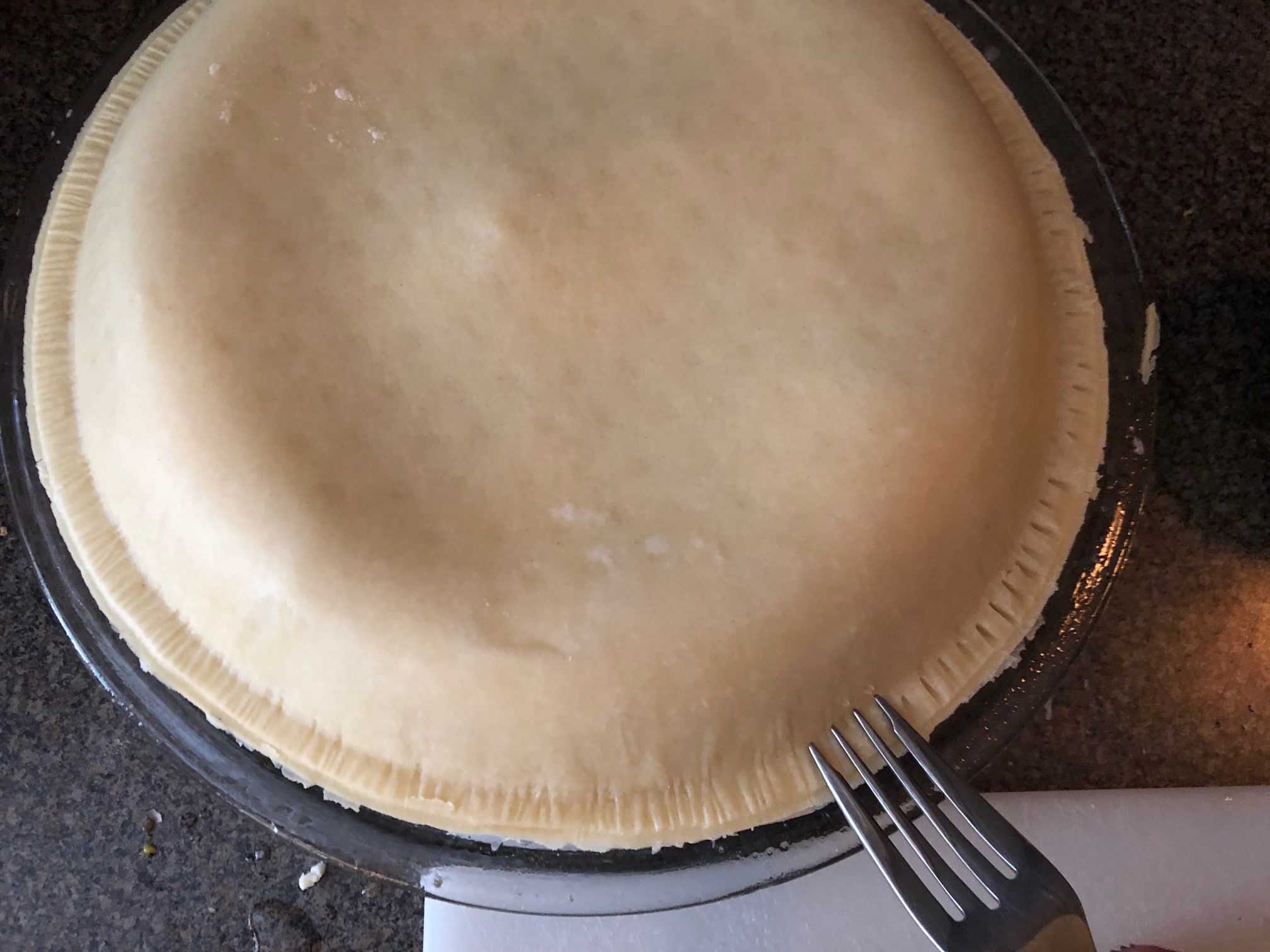 apple pie directions - add pie pastry on top, seal and press down with a fork