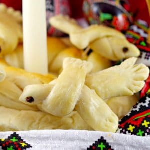 Ukrainian Bread Doves in an Easter basket with candle