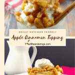 2 photo collage - apple topping on frozen yogurt on top and apple topping on waffles on bottom