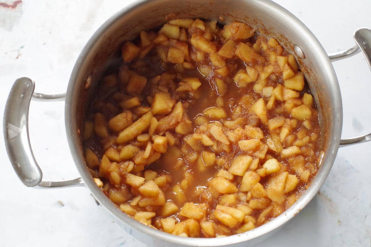 apple topping cooked, in a saucepan