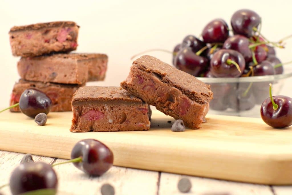 WW black forest ice cream sandwiches on cutting board