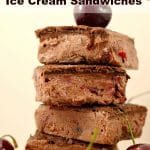 Black forest ice cream sandwiches stacked , with cherries