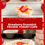 Collage of 2 strawberry drumstick frozen yogurt cup photos