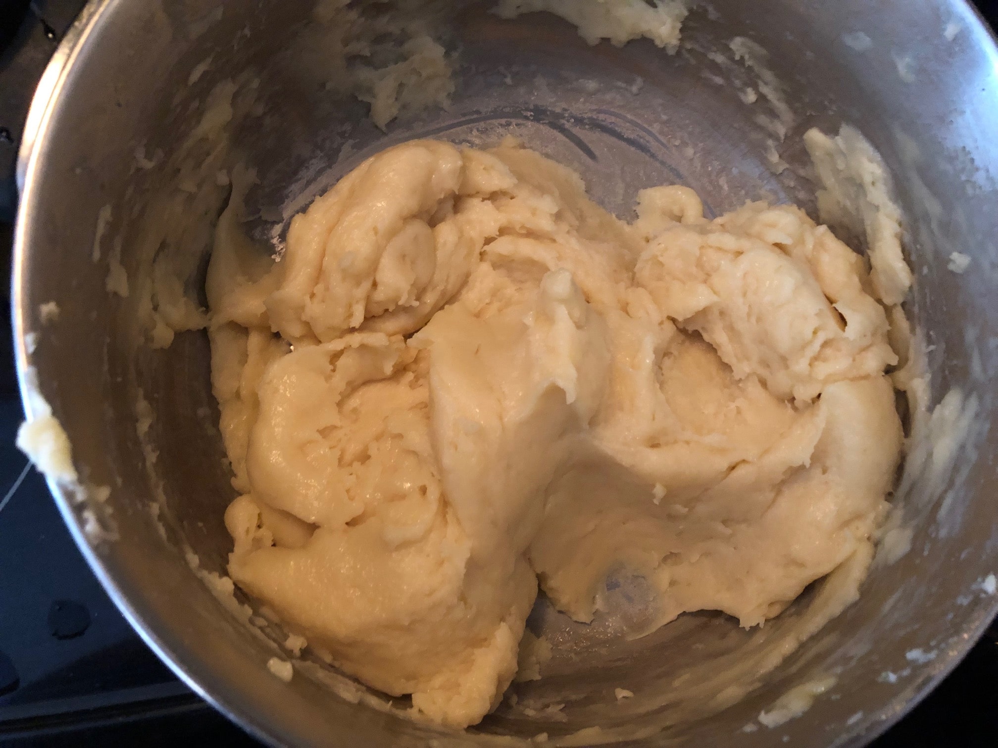 pastry in pot looks silky like mashed potatoes
