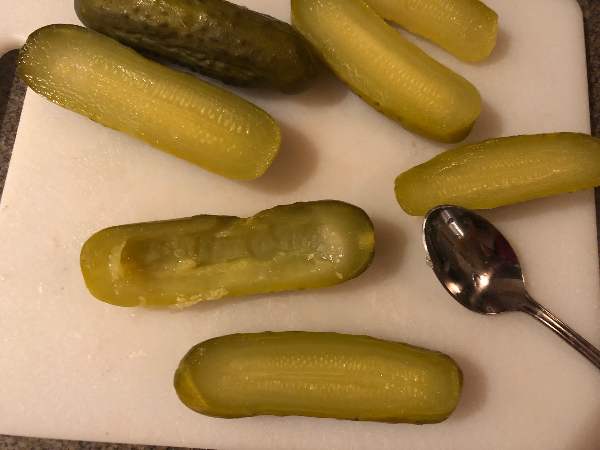 Pickles with centre scooped out