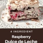 Raspberry Dulce de Leche Icebox Cake on white plate