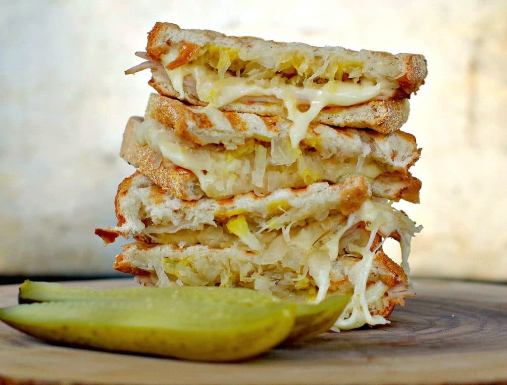 Turkey Reuben Panini with pickle