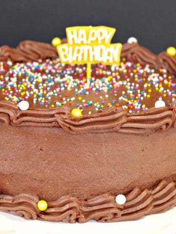 Happy birthday cake decorated with chocolate frosting without butter