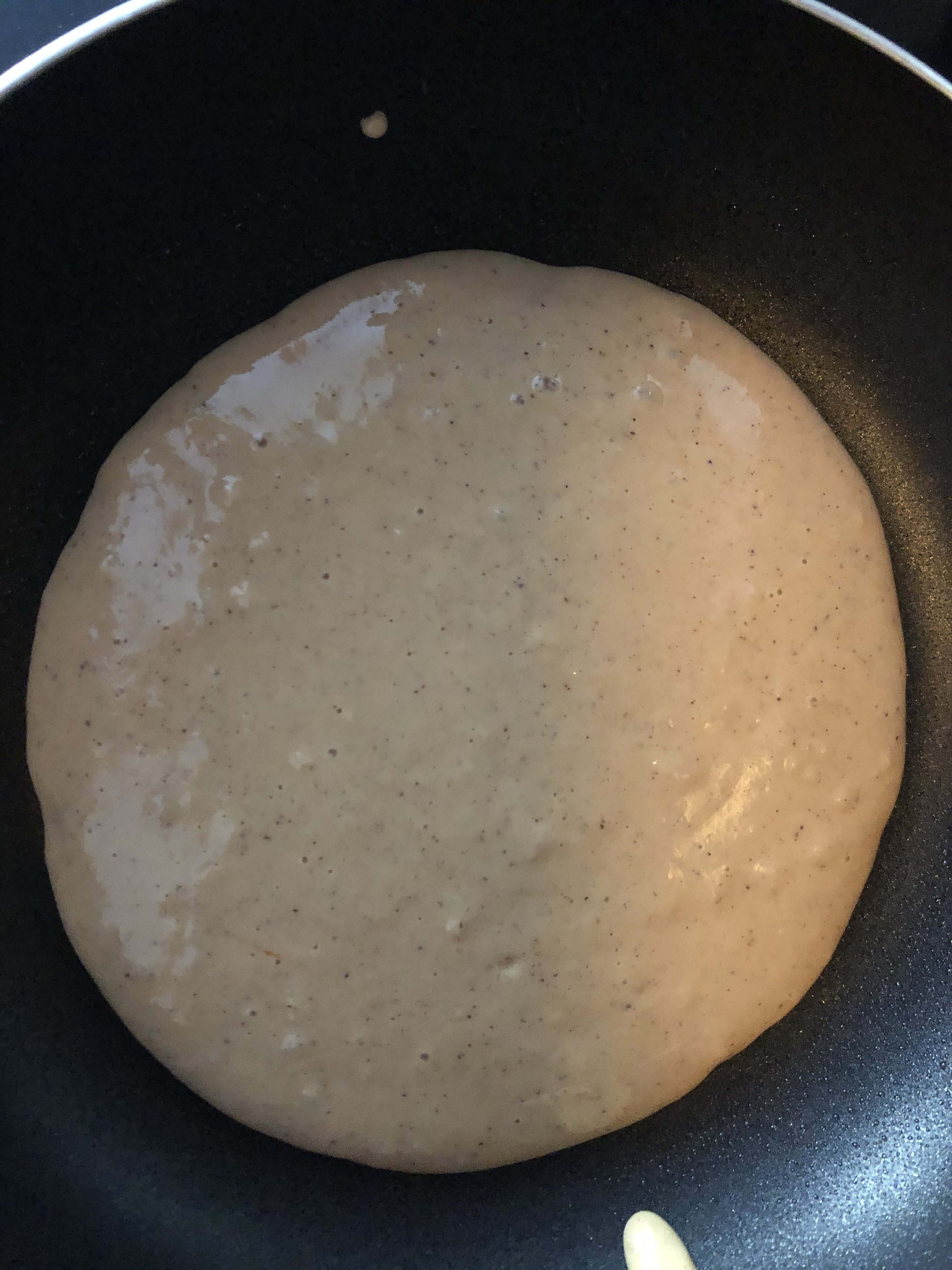 Pour about ¼ cup batter into pan to desired size of pancake.