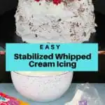 Collage of 2 photos of stabilized whipped cream frosting
