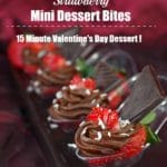 4 Chocolate Avocado strawberry desserts on spoons on a black appetizer tray