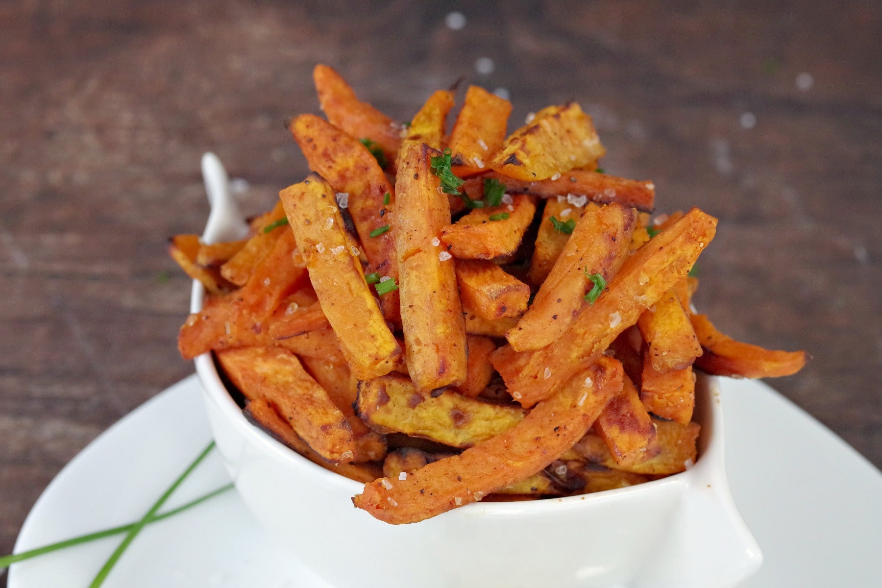 Sweet potato fries in white dish