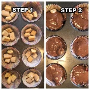 collage of 2 photos of how to make tiramisu cupcakes