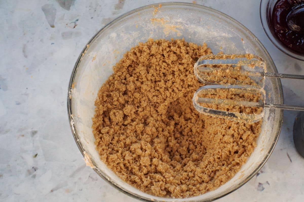 Dry ingredients added to butter mixture.