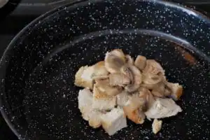 sauteed mushrooms on diced chicken breast