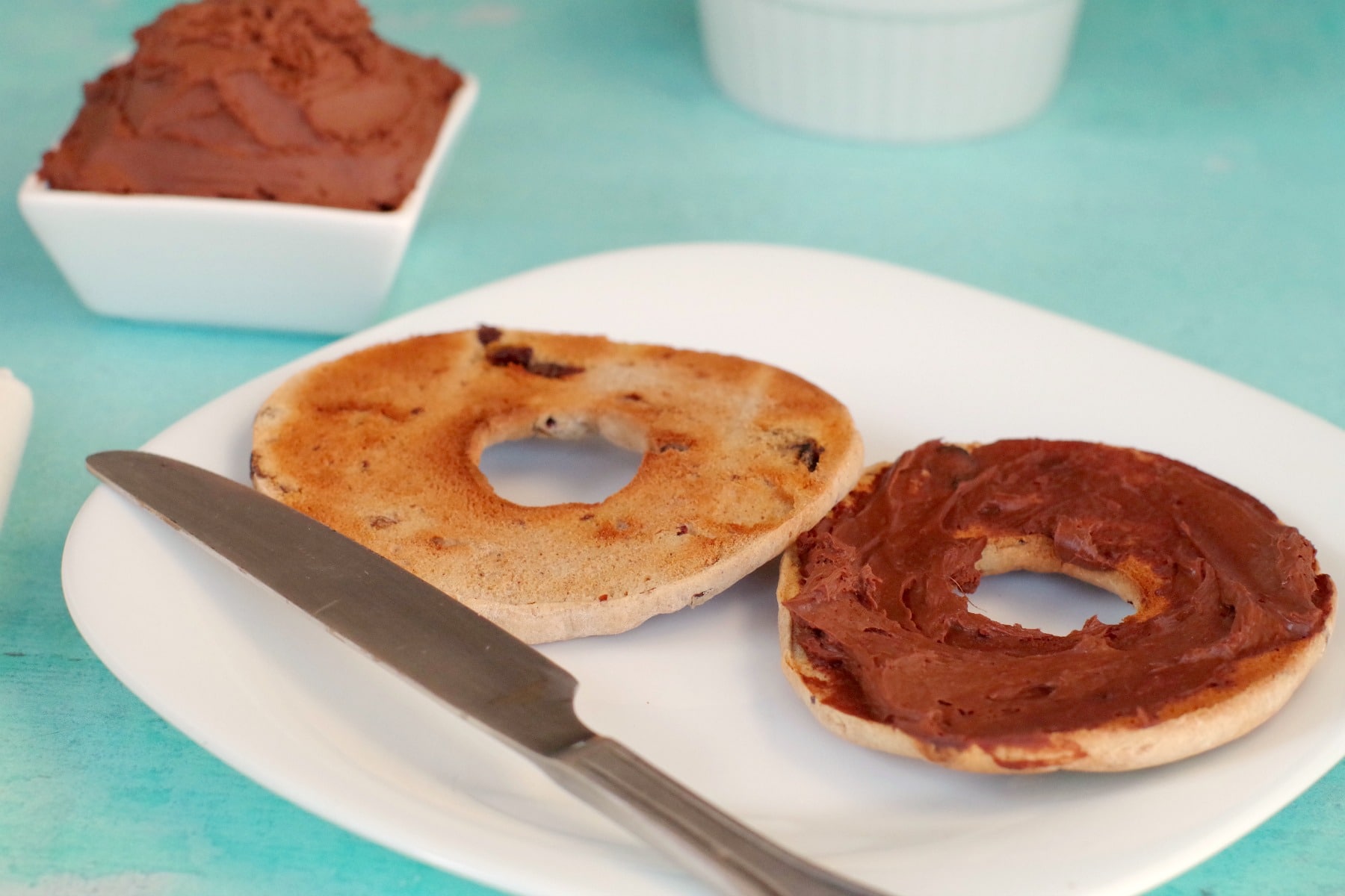 bagel with chocolate cream cheese spread