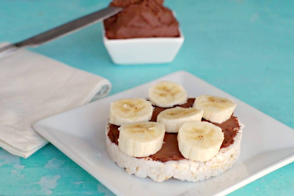 rice cake with chocolate cream cheese and bananas