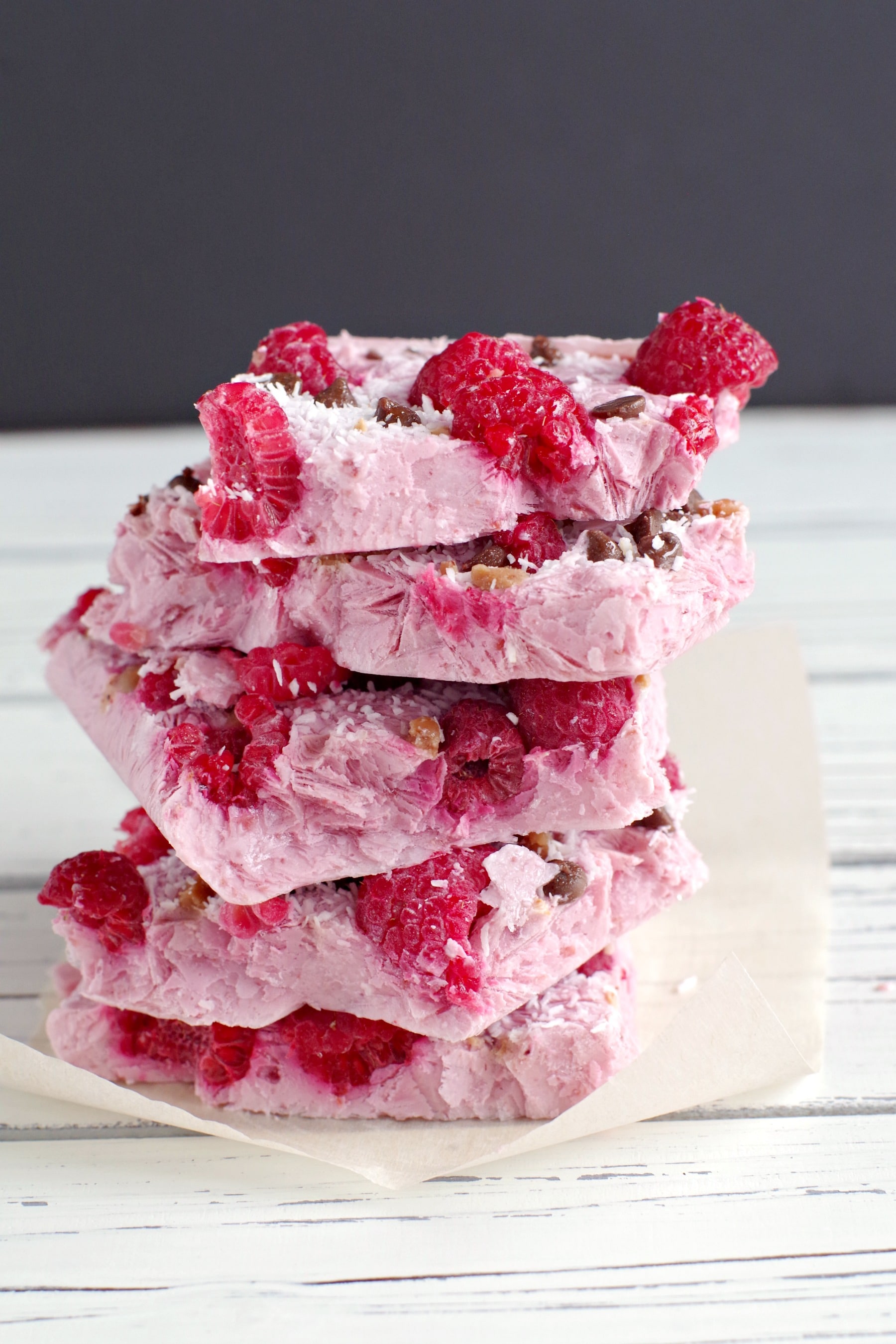 pieces of frozen yogurt bark stacked