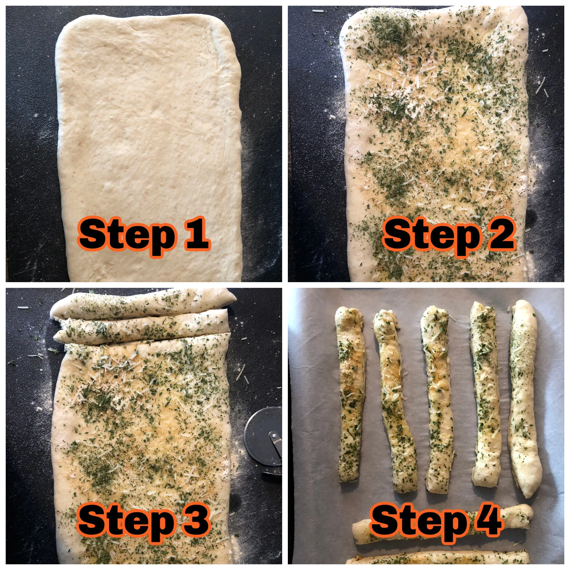 4 step process for how to make bread machine breadsticks