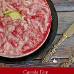 pin with photo of red and white Miami Vice Frozen Cheesecake for Canada Day