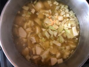 vegetables added with chicken stock