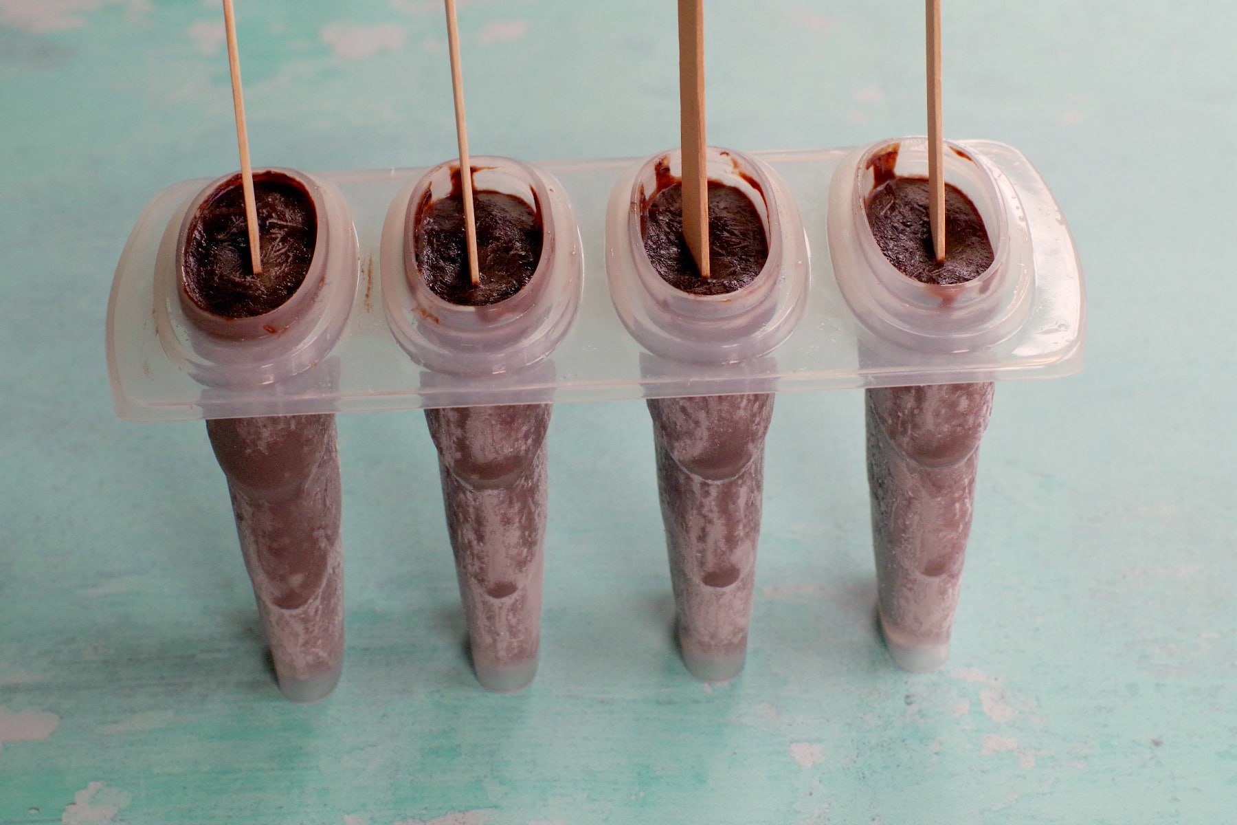 Chocolate Banana Popsicles in mold
