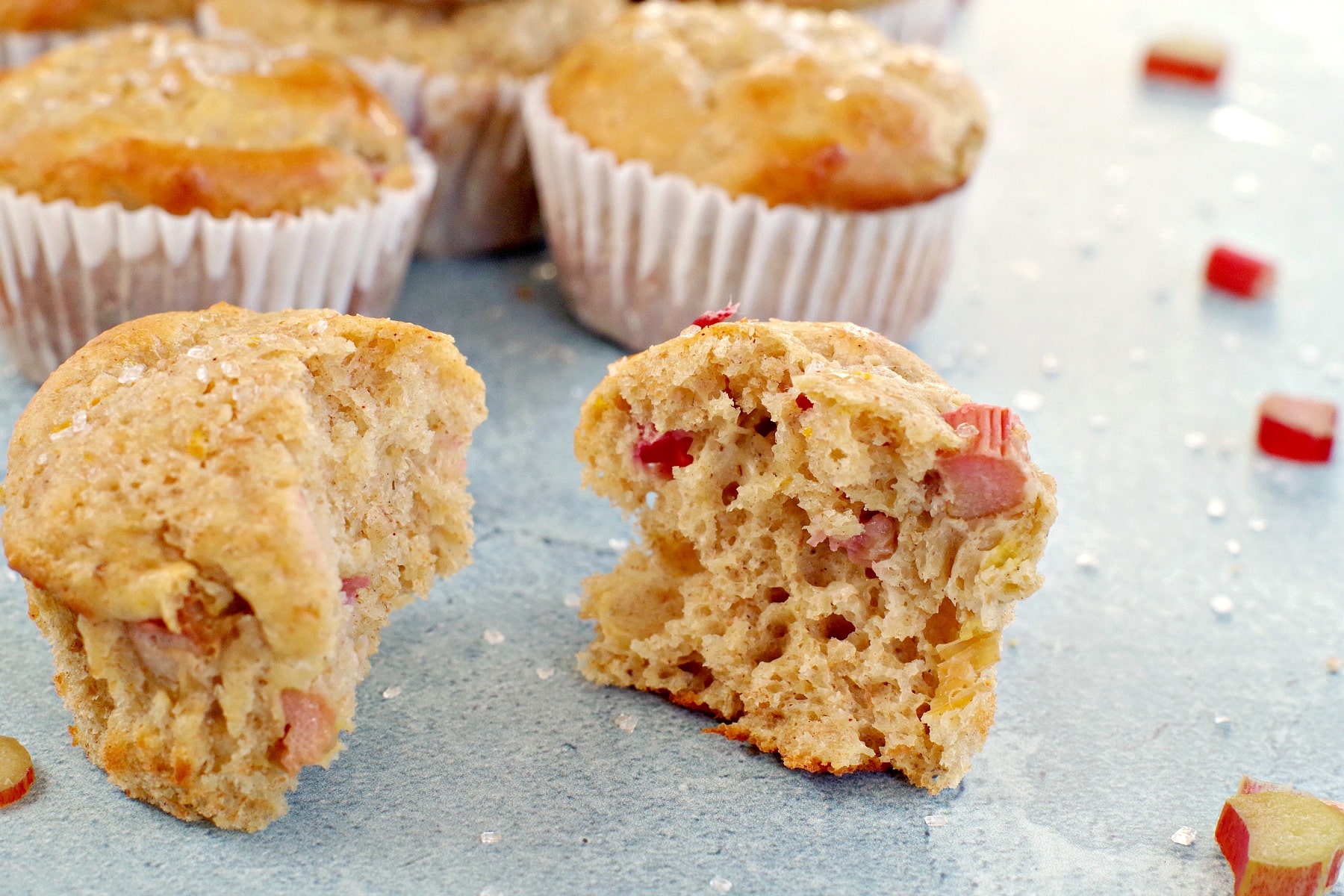 rhubarb muffin split open