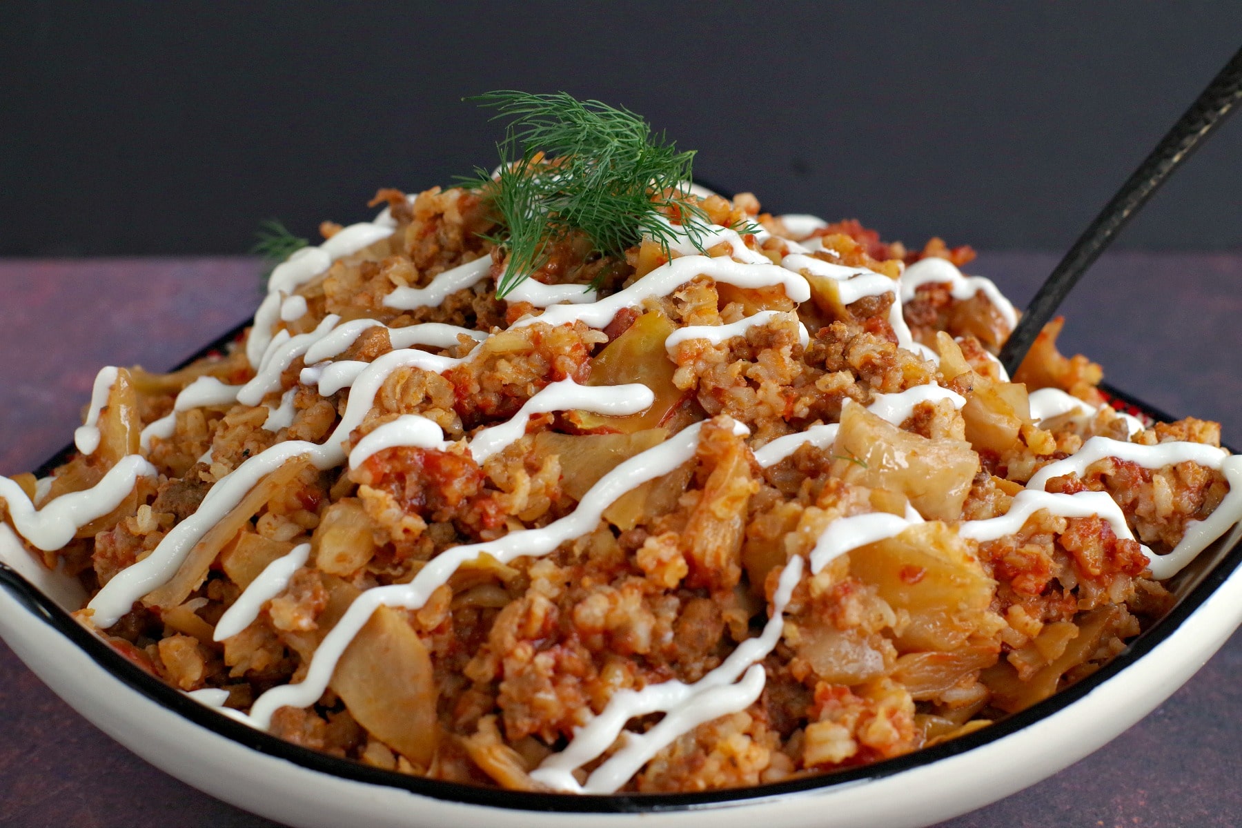 lazy slow cooker cabbage rolls in bowl 