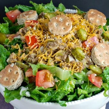 Big Mac salad (from top) in white bowl)