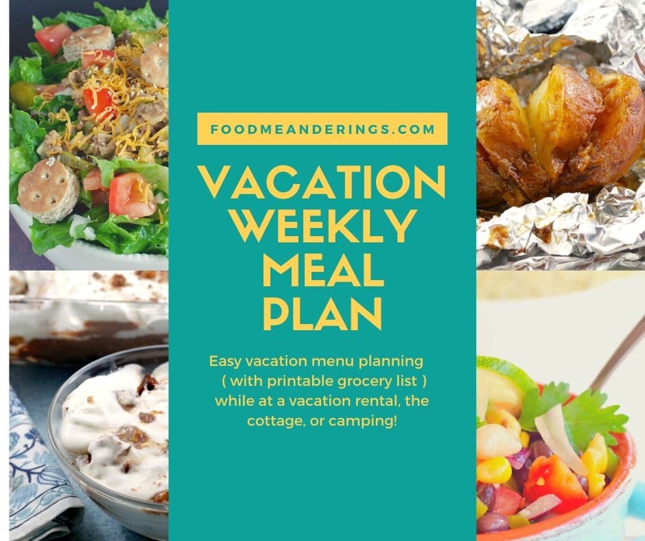 collage of easy vacation meals with text
