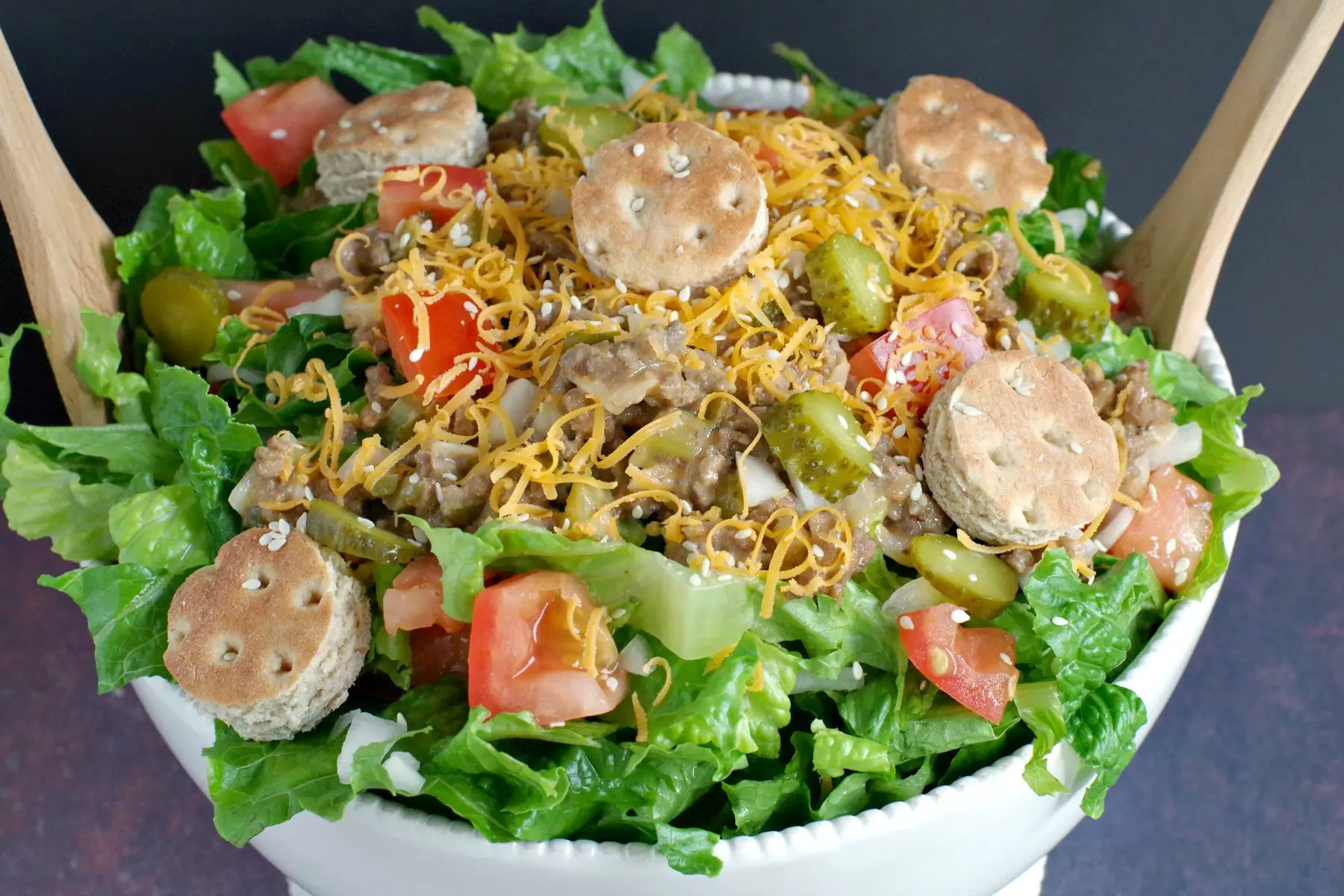Big Mac salad (from top) in white bowl)