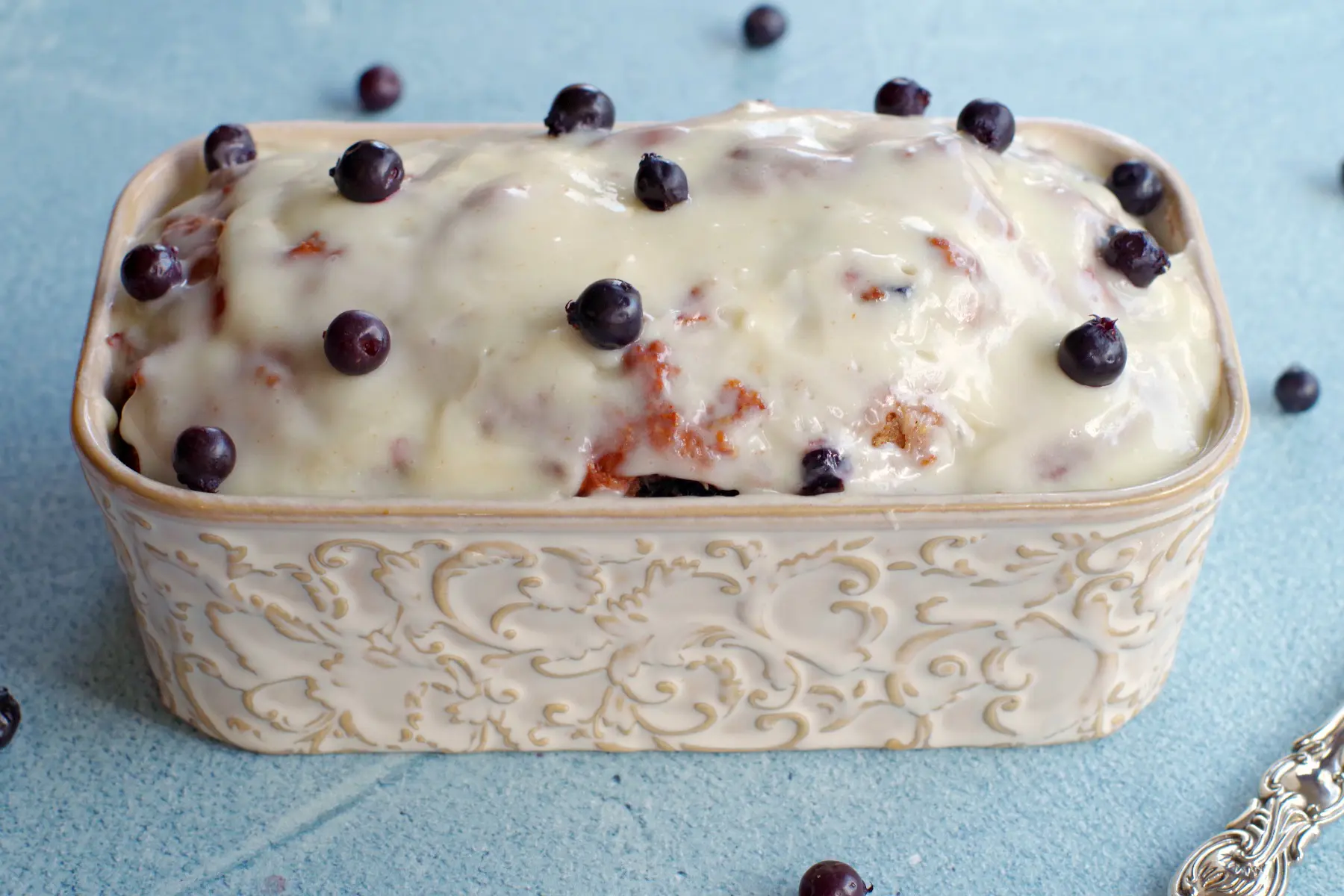 Whole Saskatoon berry loaf in loaf pan
