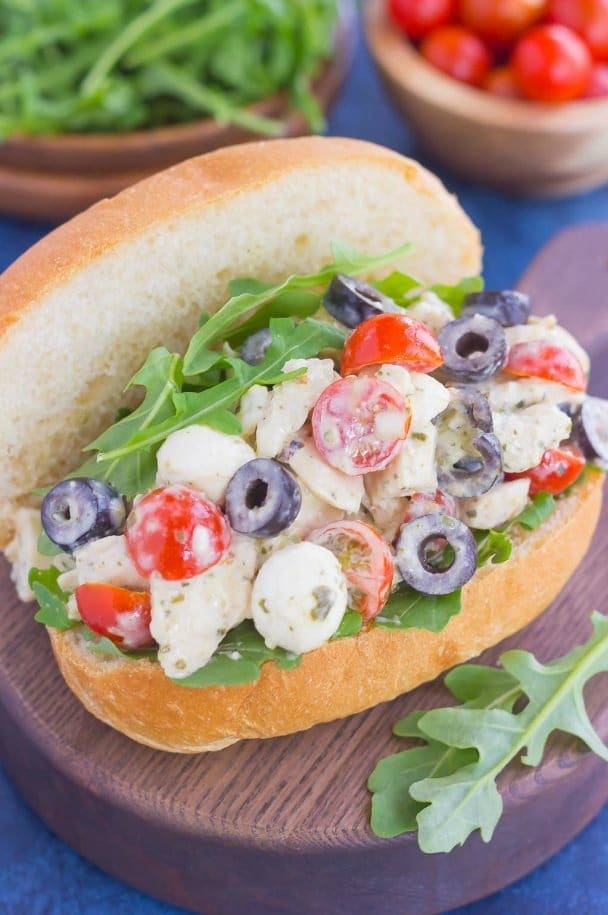 open Italian chicken salad sandwich